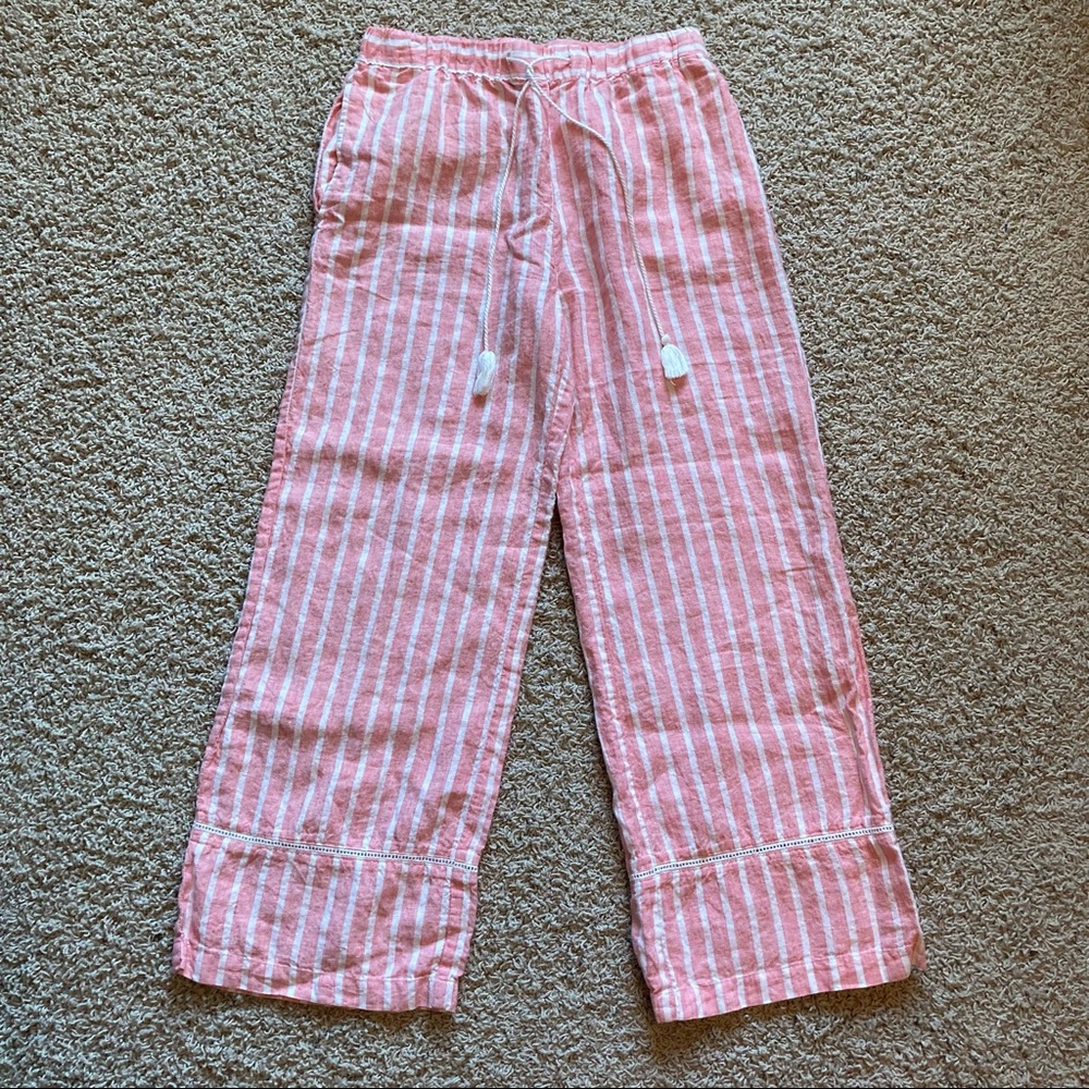 C&C California 100% Linen Wide Leg High Rise Cropped Pants Capris - Picture 2 of 7